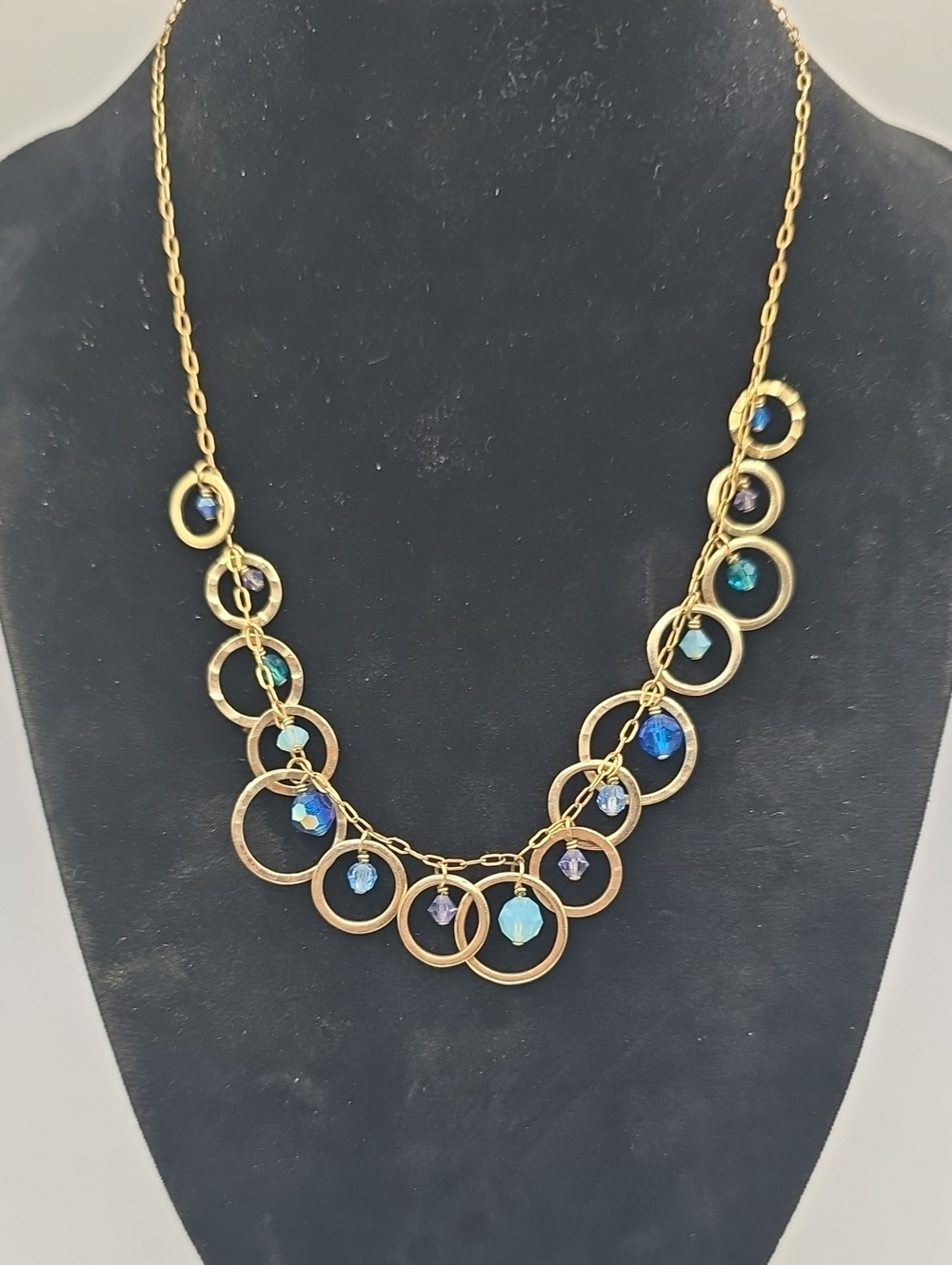 Holly Yashi Gold Filled Circle Link Necklace with Blue Beads 'Fairy Garden'